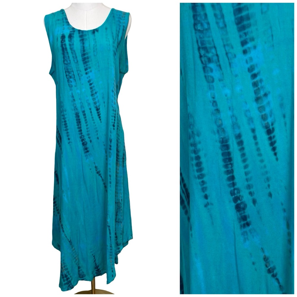 Soft Surroundings Teal Blue Tie-Dye Maxi Dress